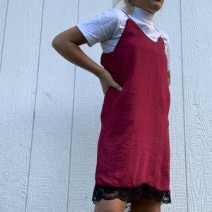 Red silk dress with lace trim!